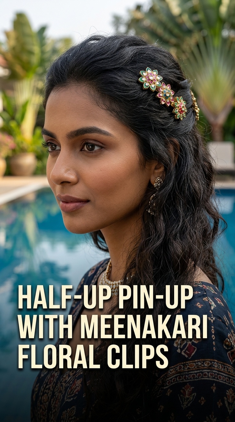 Half-Up Pin-Up with Meenakari Floral Clips