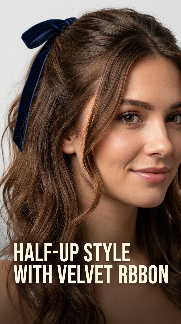 Half-Up Style with Velvet Ribbon