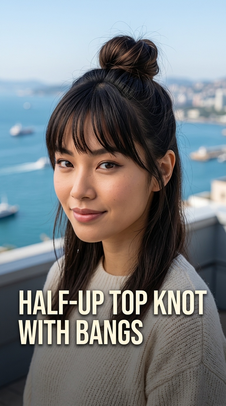 Half-Up Top Knot with Bangs