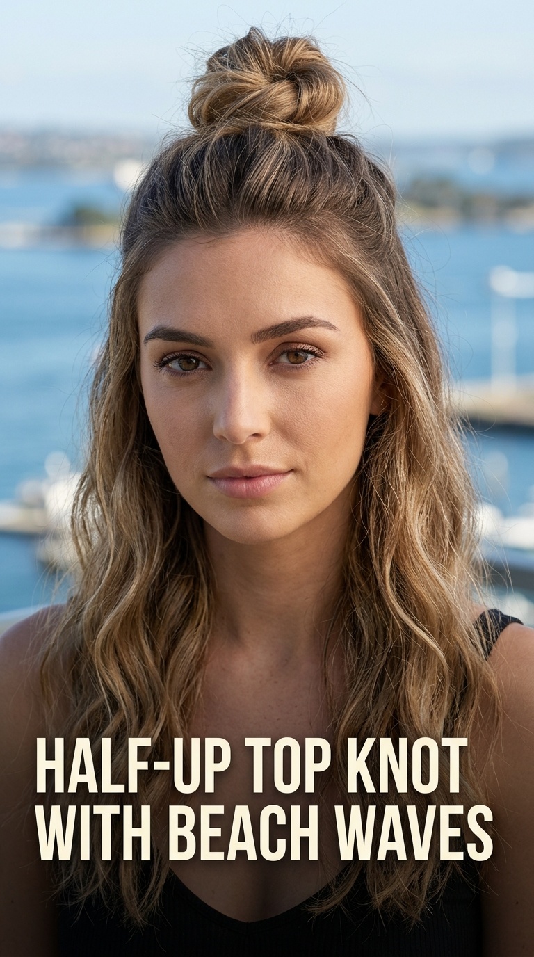 Half-Up Top Knot with Beach Waves
