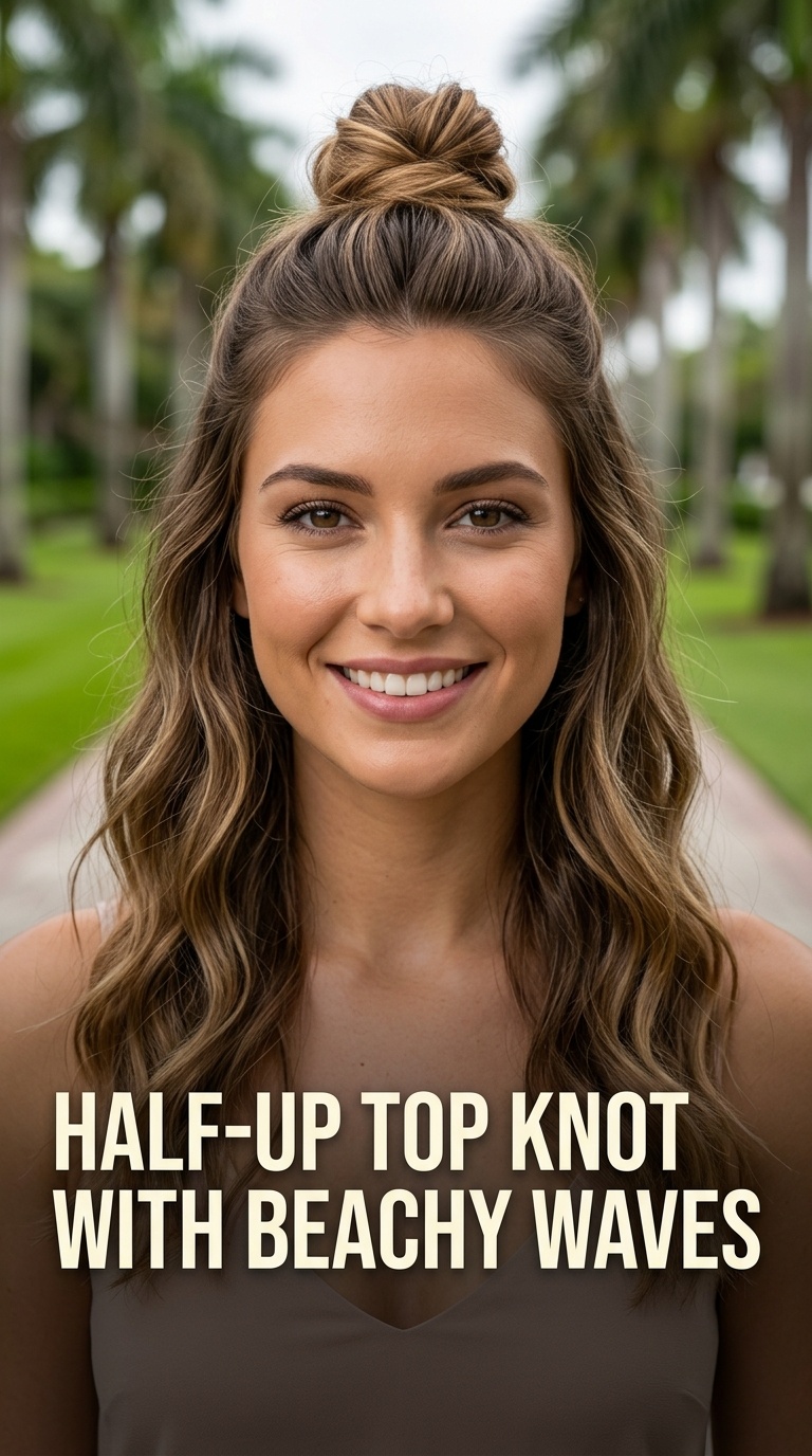 Half-Up Top Knot with Beachy Waves