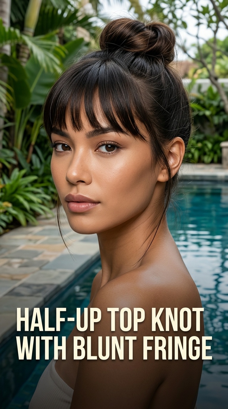 Half-Up Top Knot with Blunt Fringe