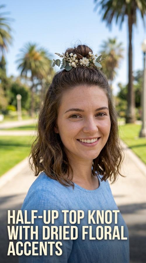 Half-Up Top Knot with Dried Floral Accents