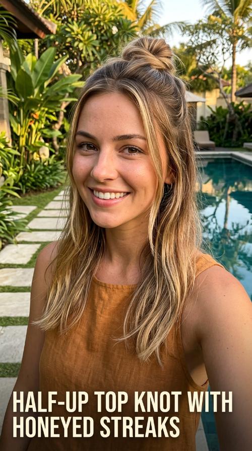 Half-Up Top Knot with Honeyed Streaks