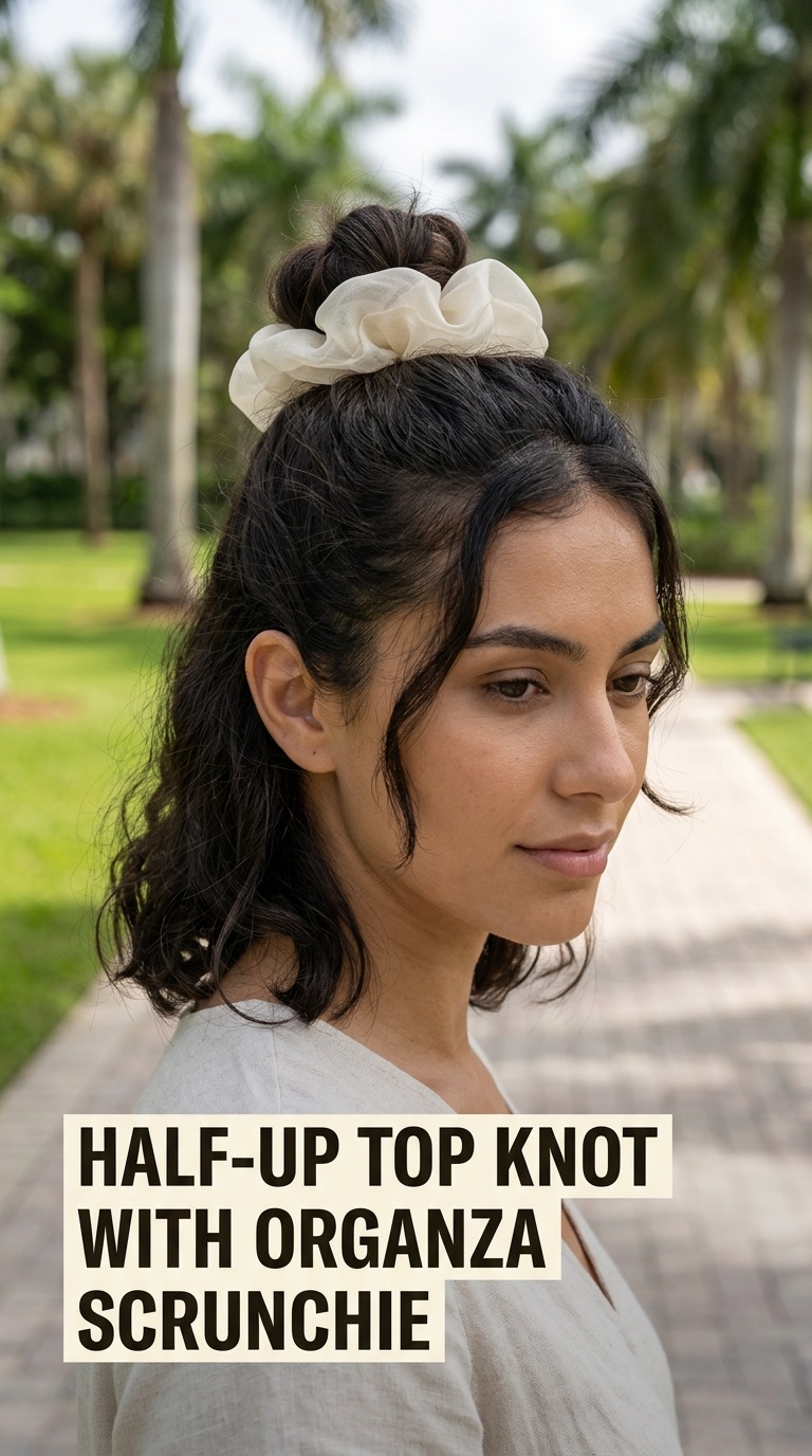 Half-Up Top Knot with Organza Scrunchie