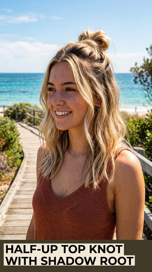 Half-Up Top Knot with Shadow Root