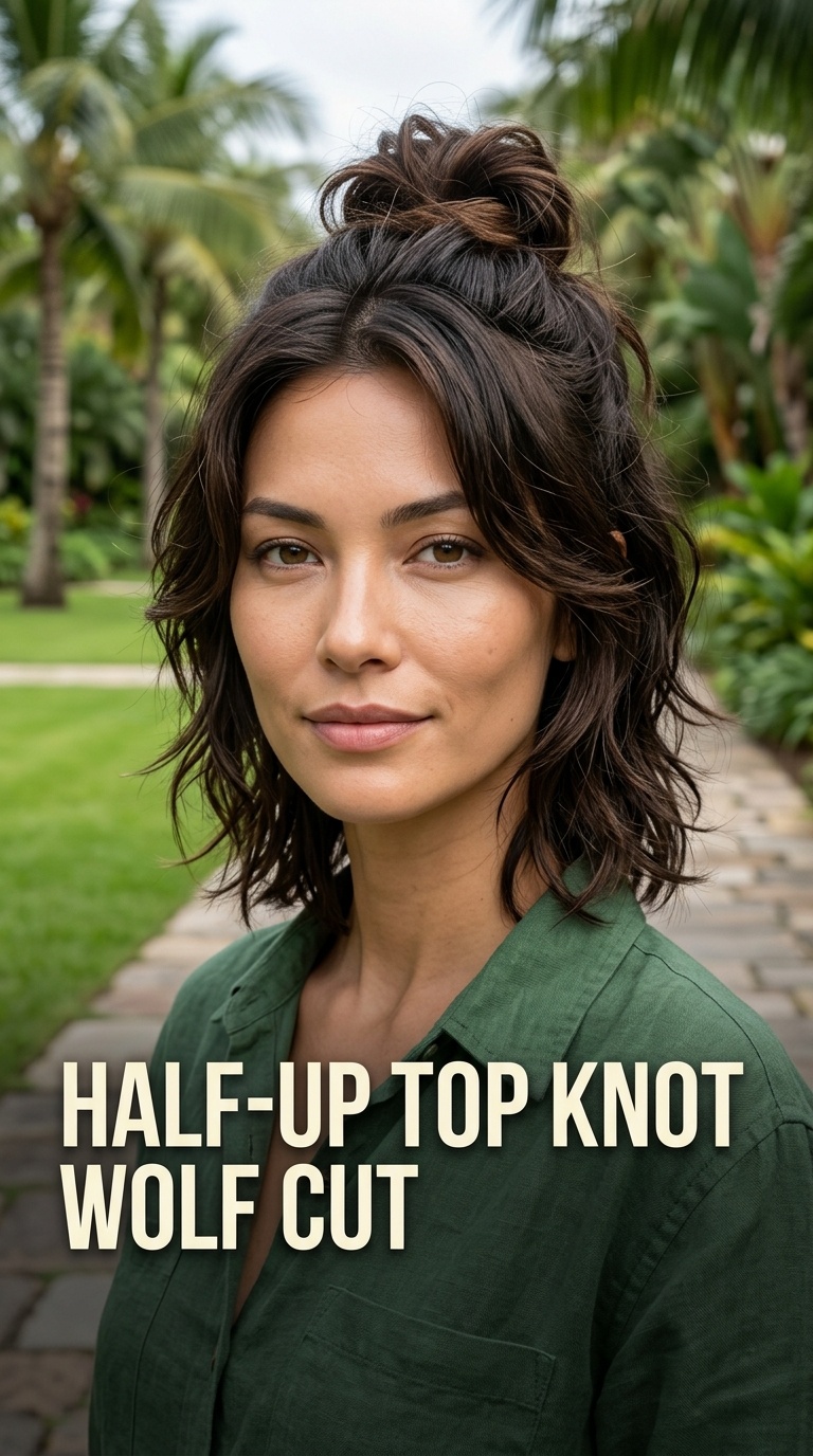 Half-Up Top Knot Wolf Cut