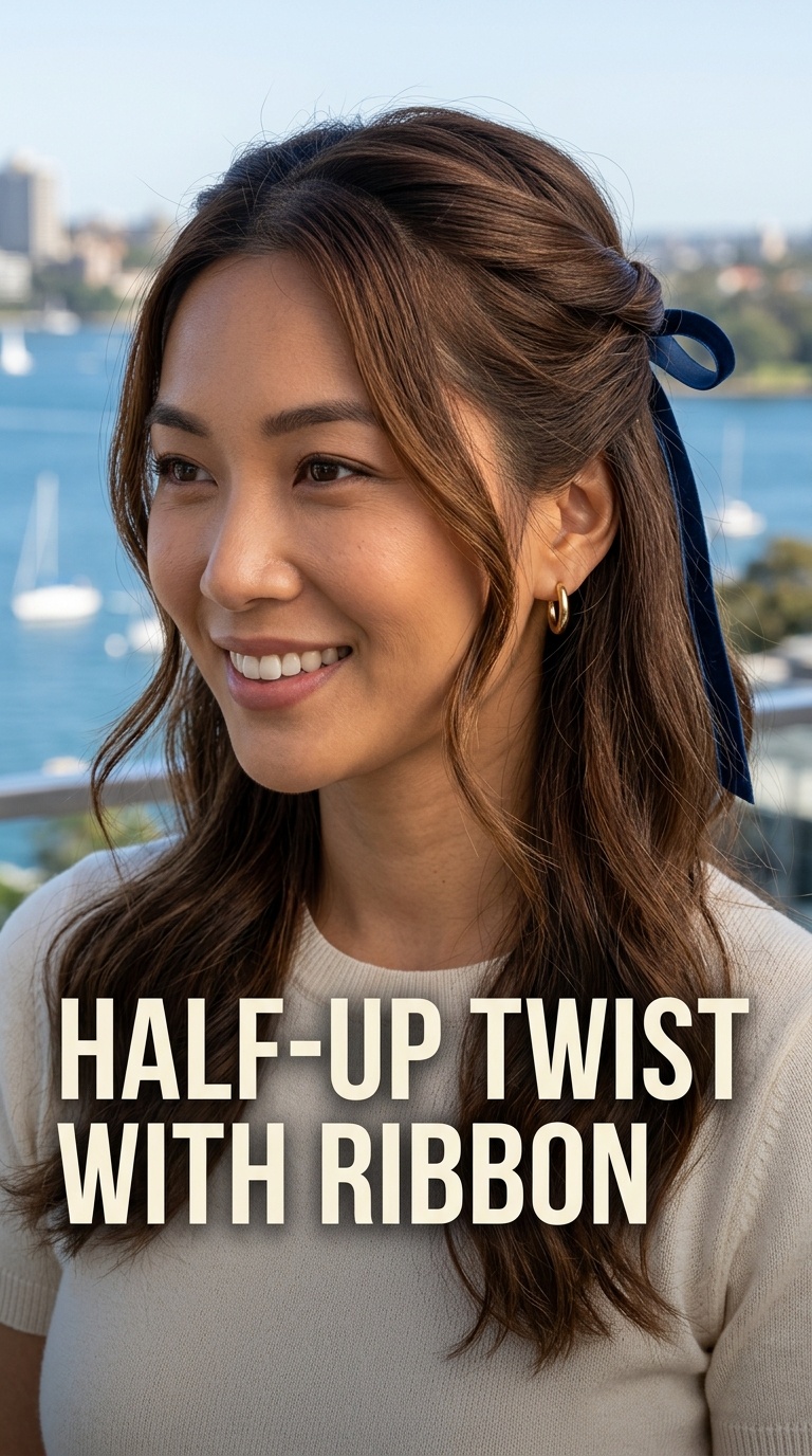 Half-Up Twist with Ribbon