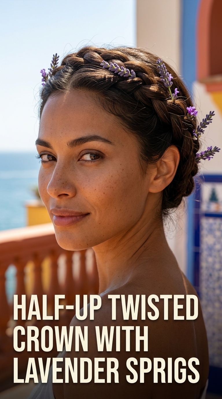 Half-Up Twisted Crown with Lavender Sprigs