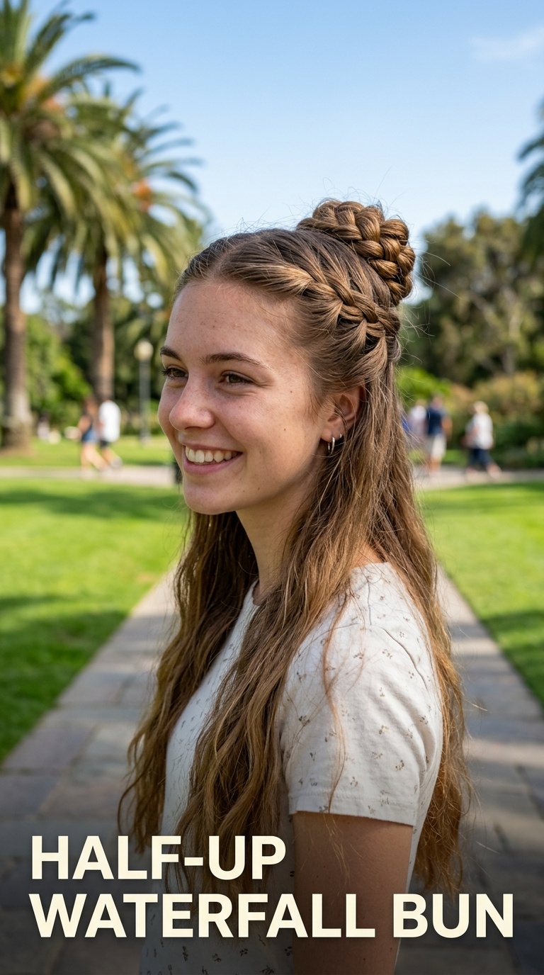 Half-Up Waterfall Bun