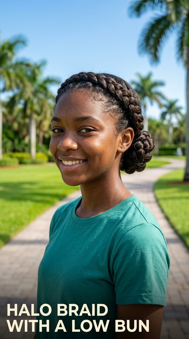 Halo Braid with a Low Bun