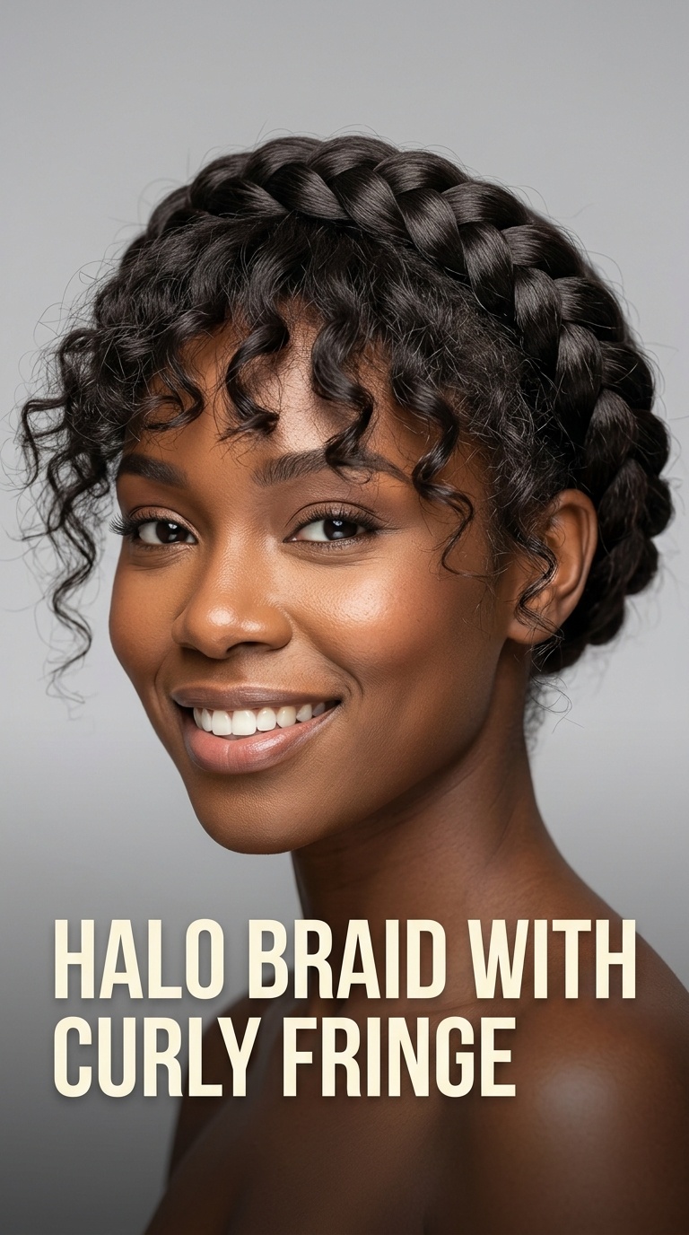 Halo Braid with Curly Fringe