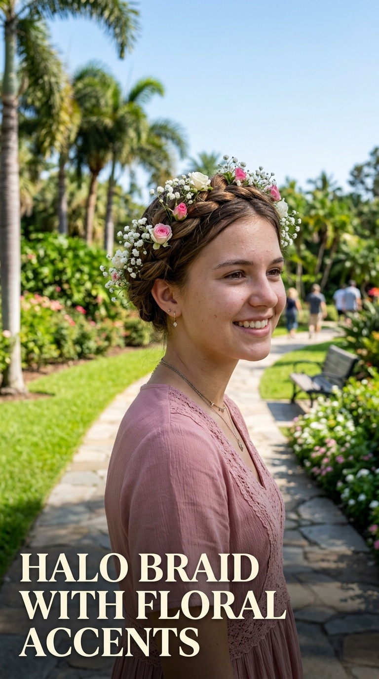 Halo Braid with Floral Accents