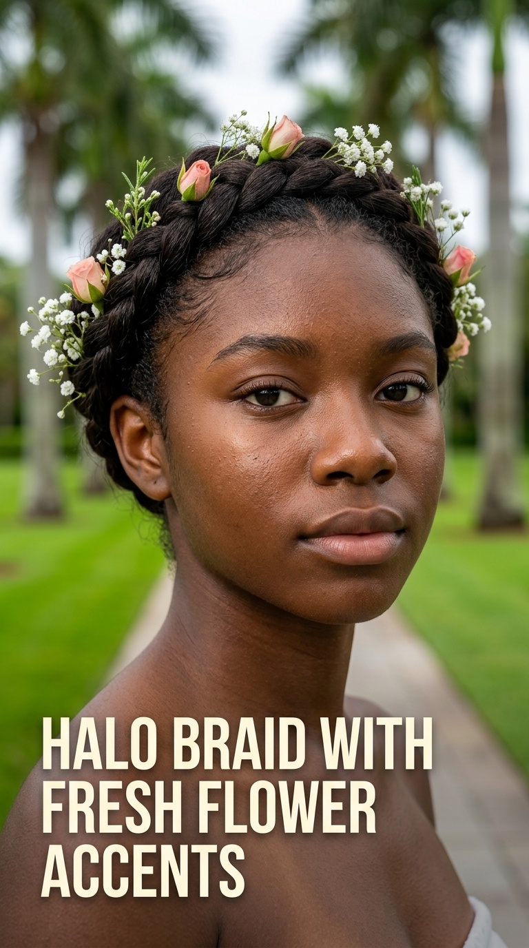 Halo Braid with Fresh Flower Accents