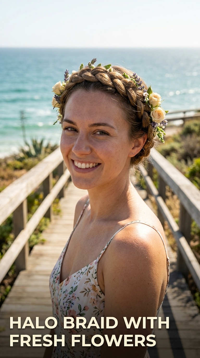 Halo Braid with Fresh Flowers