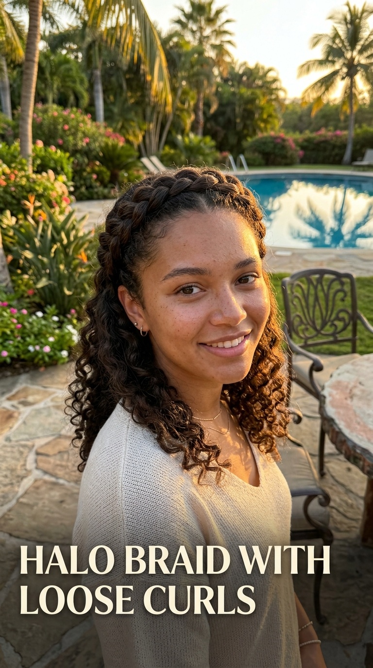 Halo Braid with Loose Curls