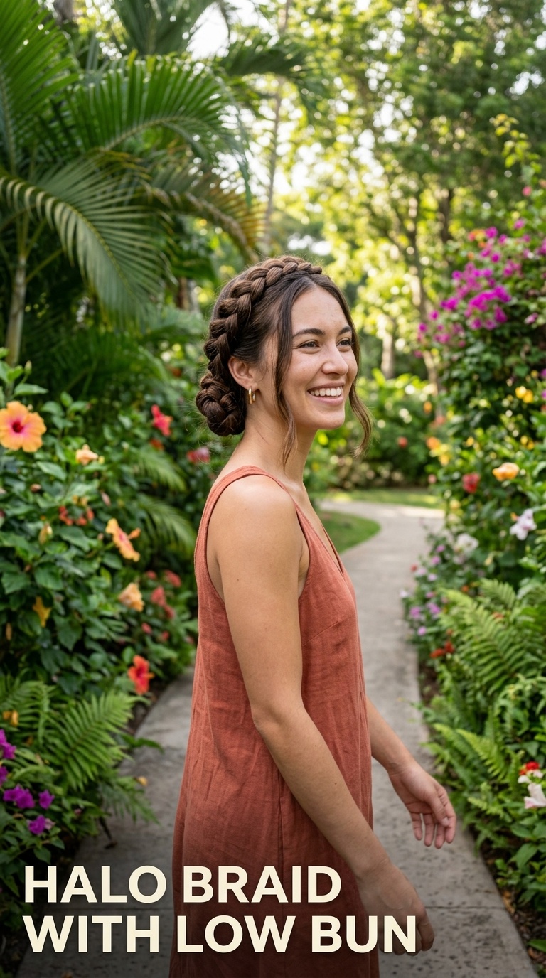 Halo Braid with Low Bun
