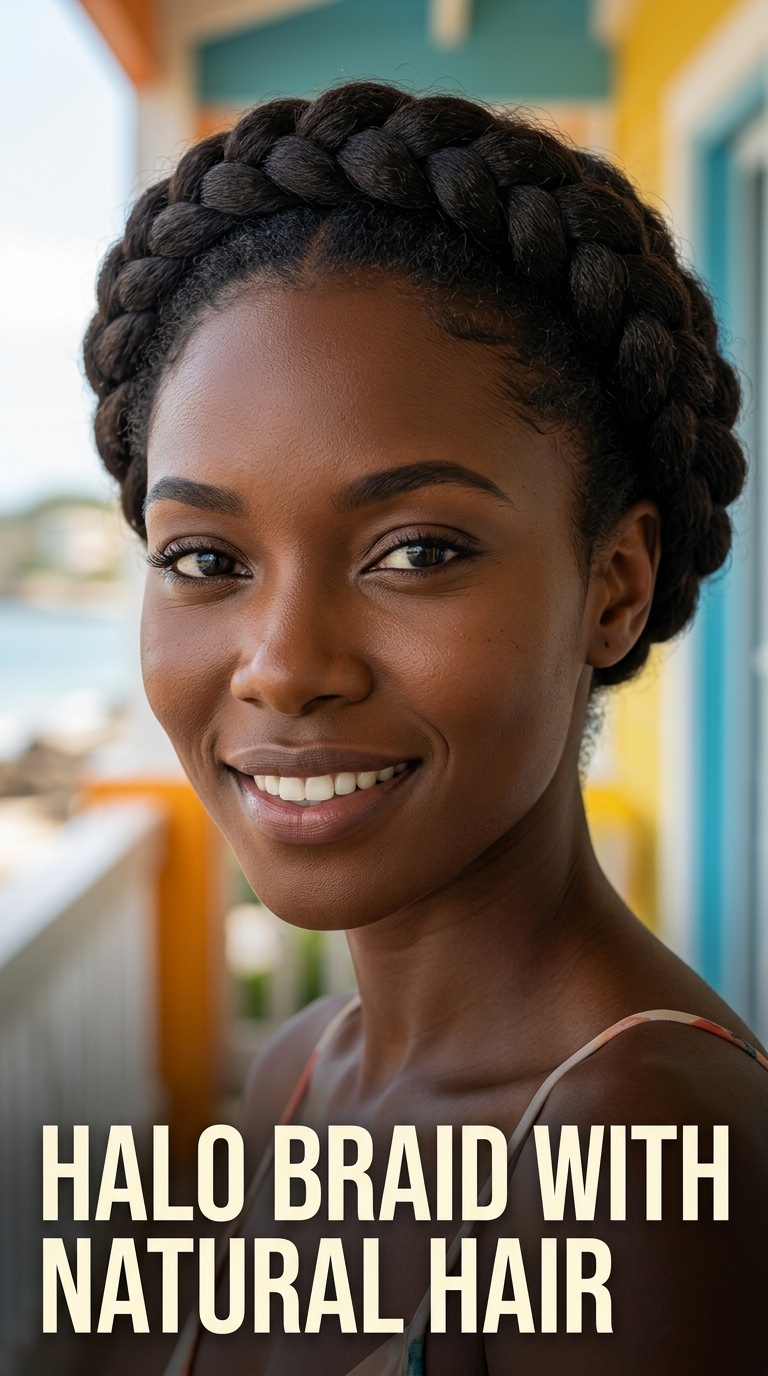Halo Braid with Natural Hair