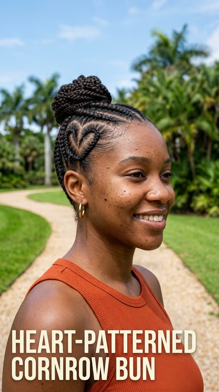 Heart-Patterned Cornrow Bun