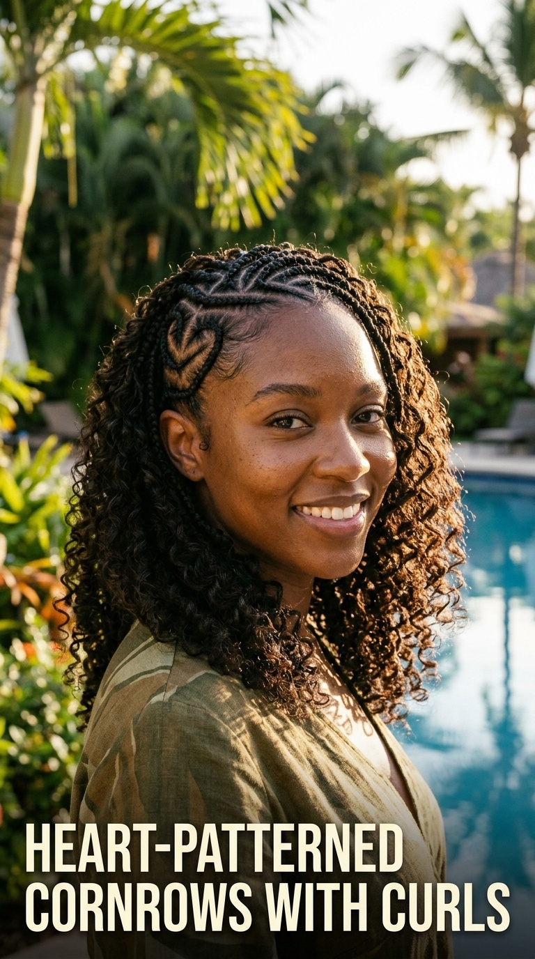 Heart-Patterned Cornrows with Curls
