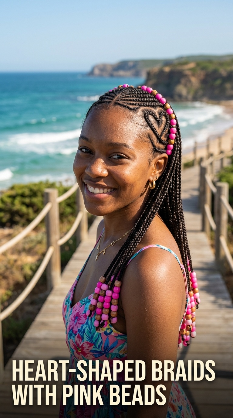Heart-Shaped Braids with Pink Beads