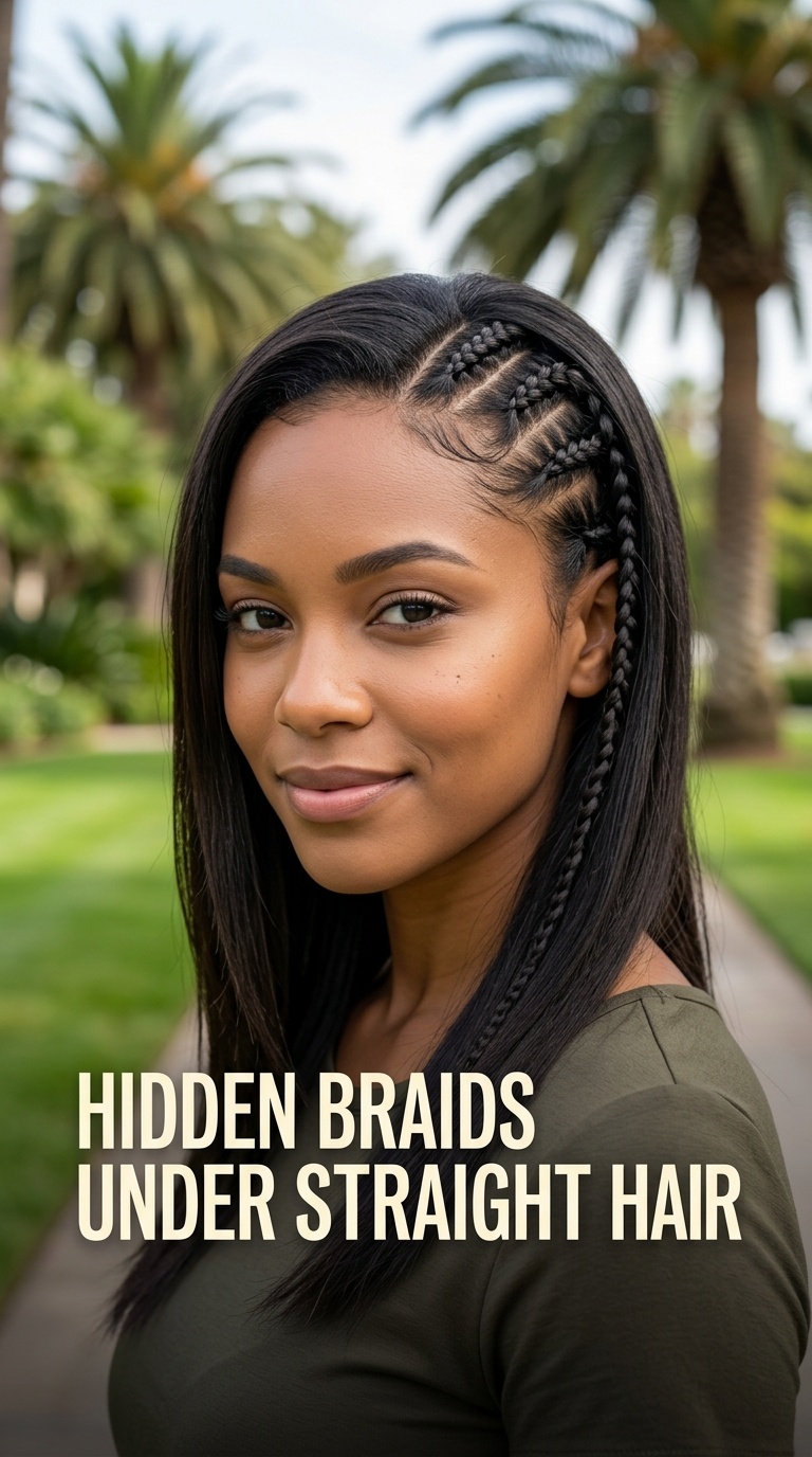 Hidden Braids Under Straight Hair