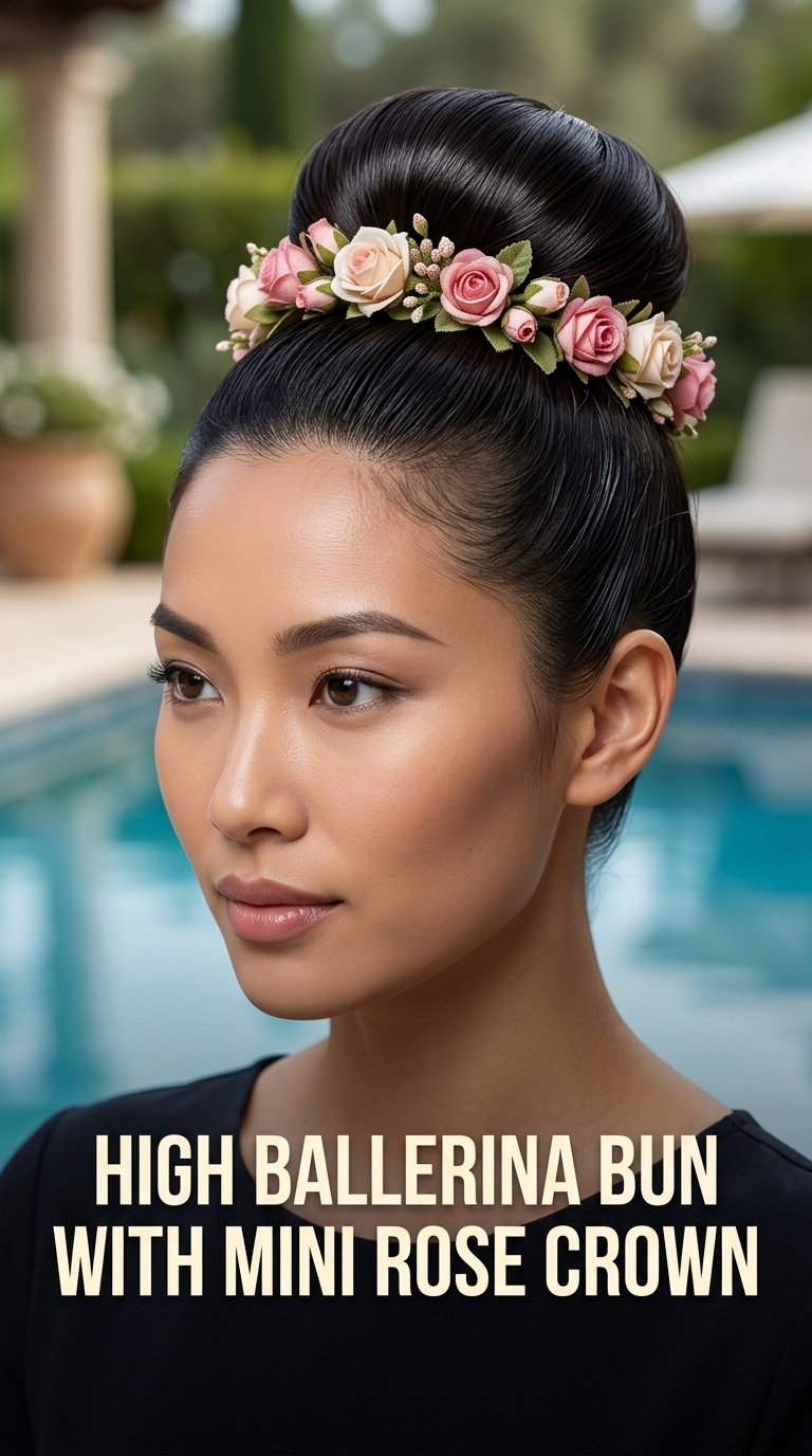 High Ballerina Bun with Mini Rose Crown