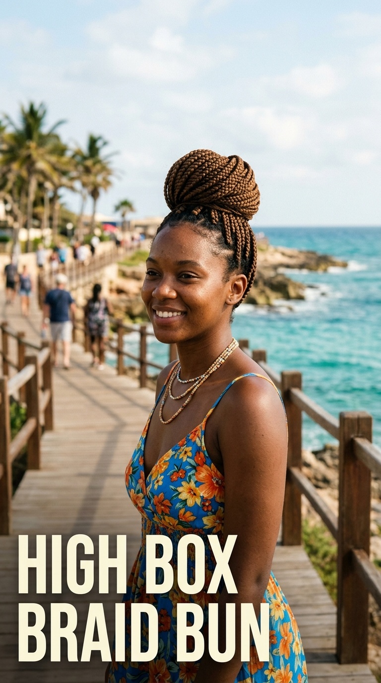 High Box Braid Bun