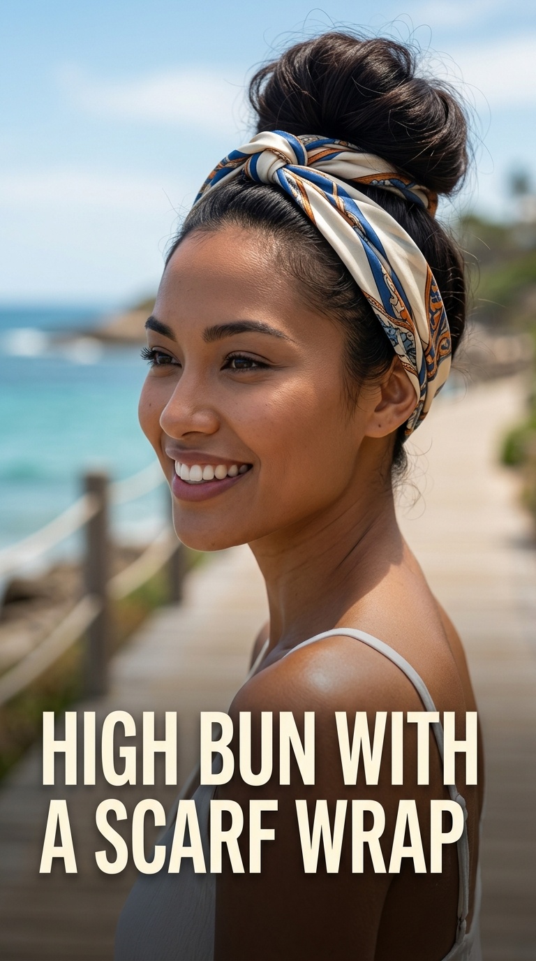 High Bun with a Scarf Wrap