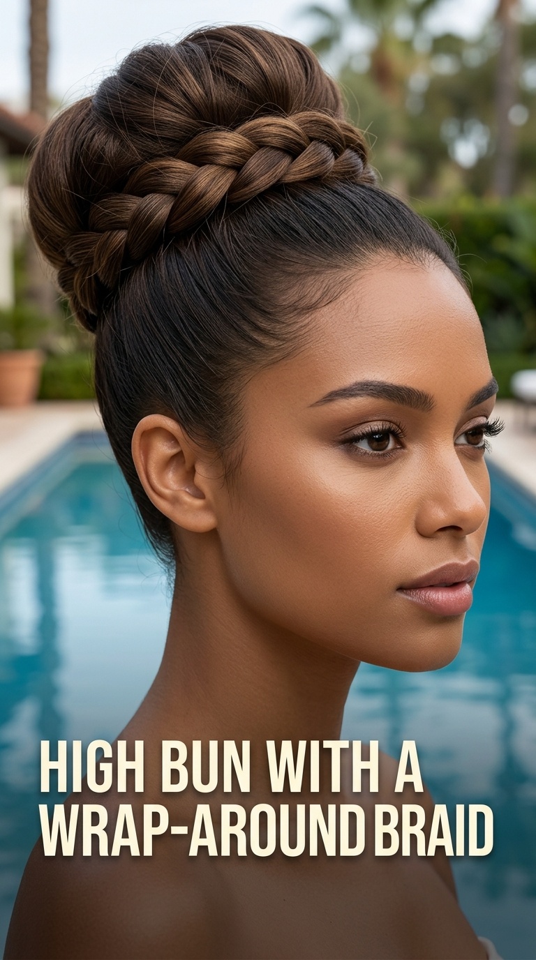 High Bun with a Wrap-Around Braid