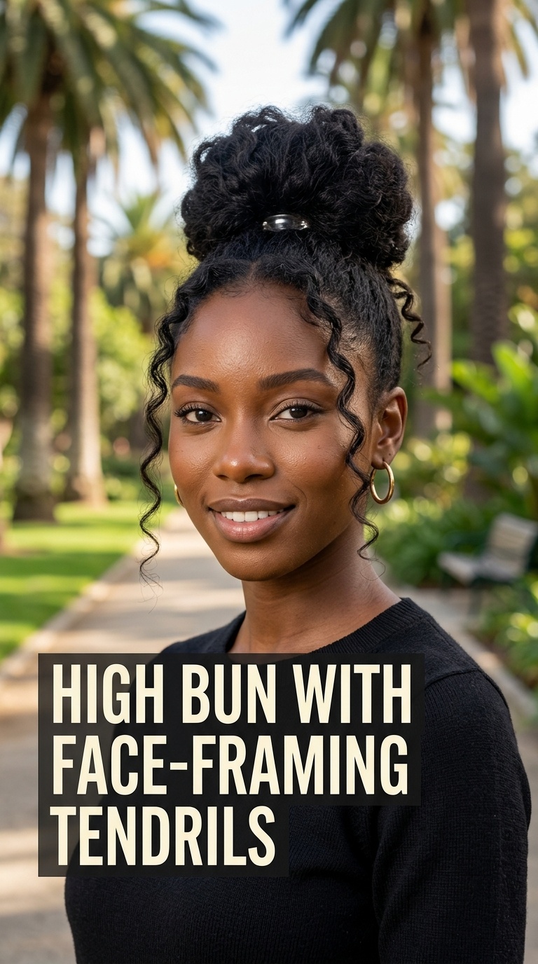 High Bun with Face-Framing Tendrils
