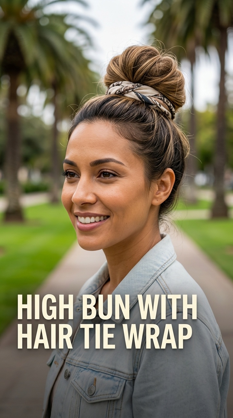 High Bun with Hair Tie Wrap