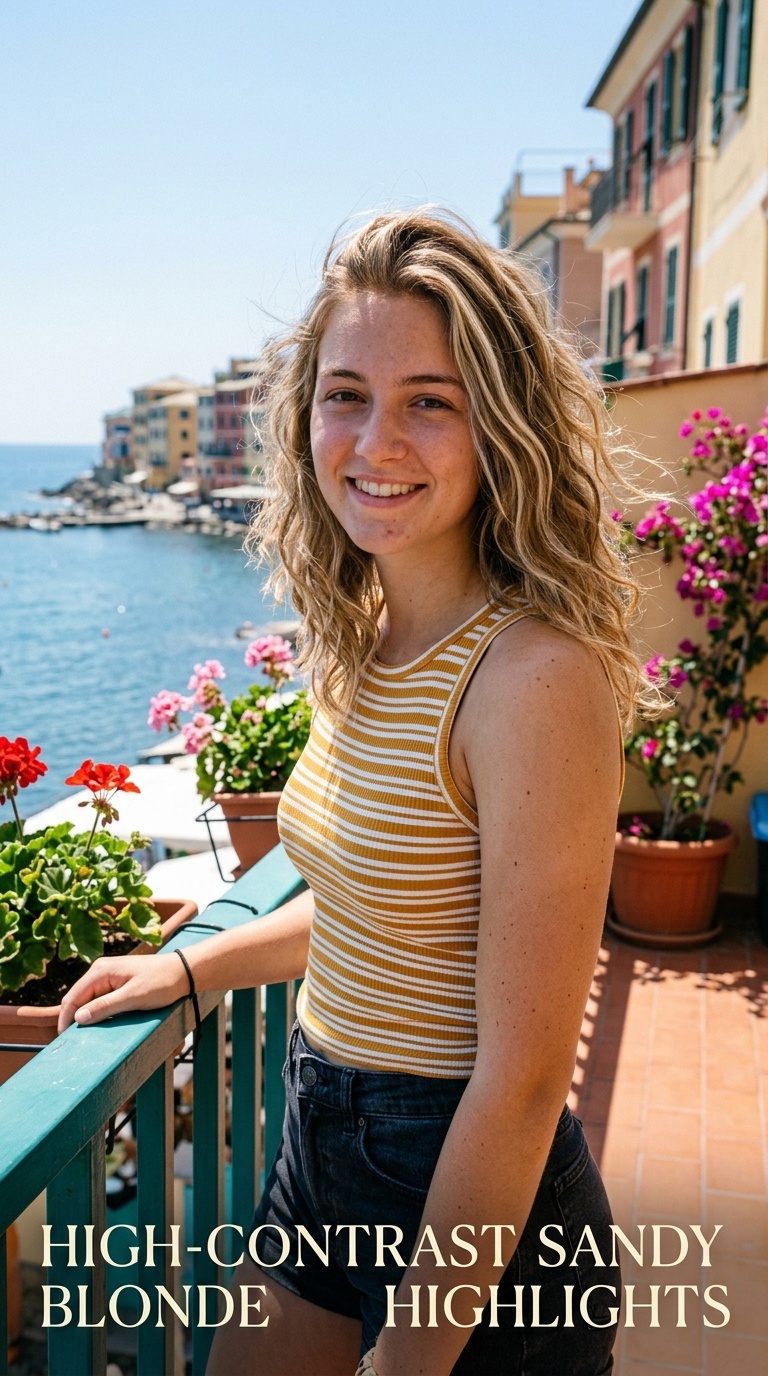 High-Contrast Sandy Blonde Highlights
