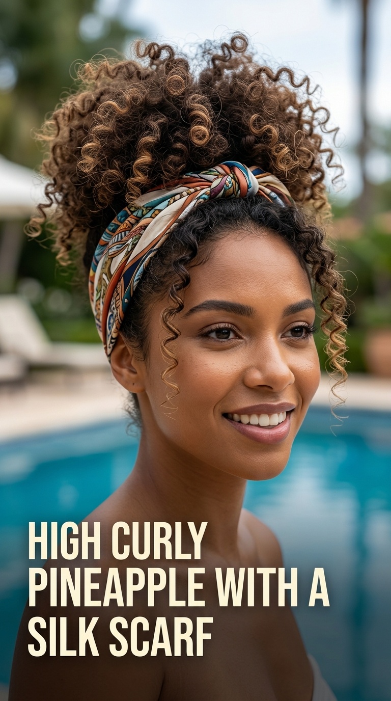 High Curly Pineapple with a Silk Scarf