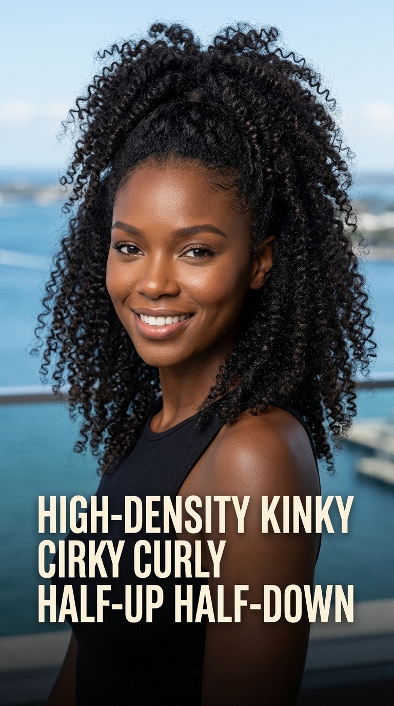 High-Density Kinky Curly Half-Up Half-Down