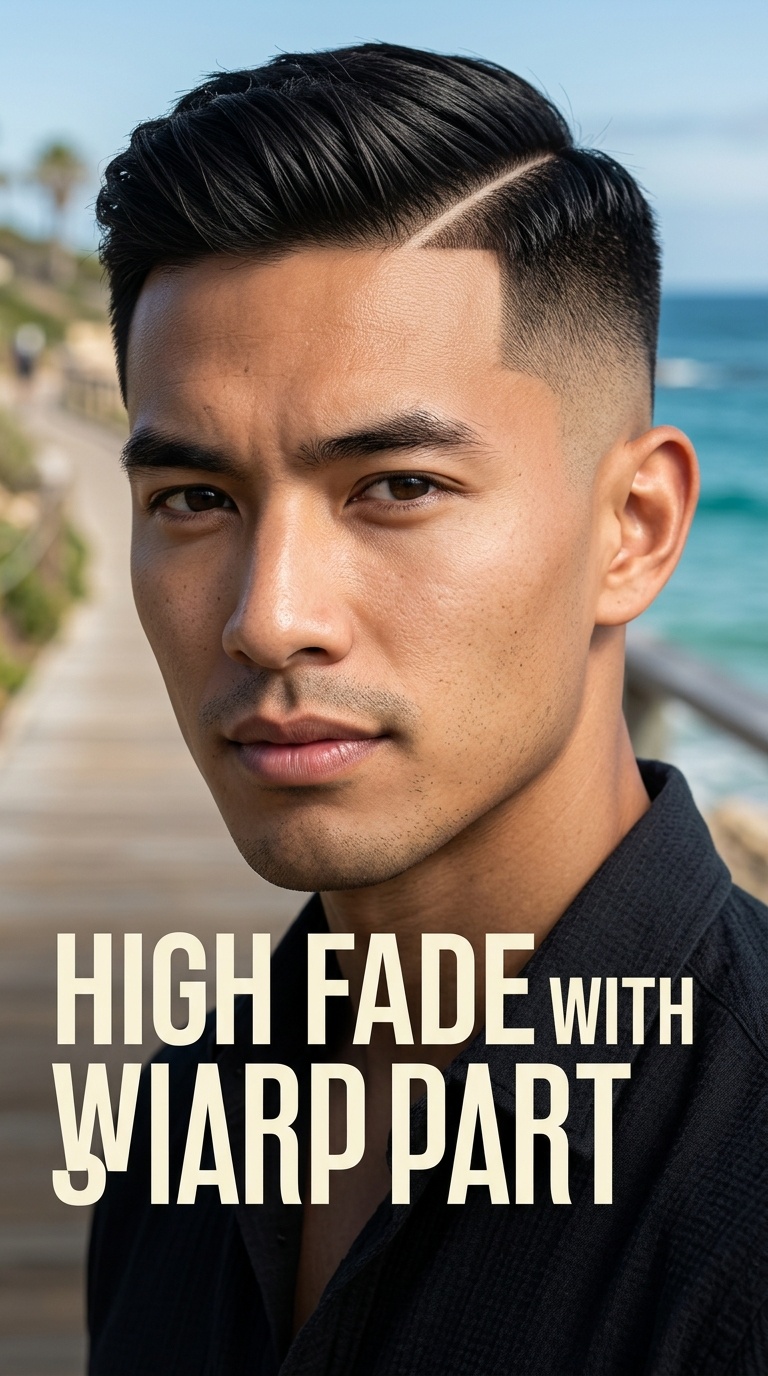 High Fade with Sharp Part