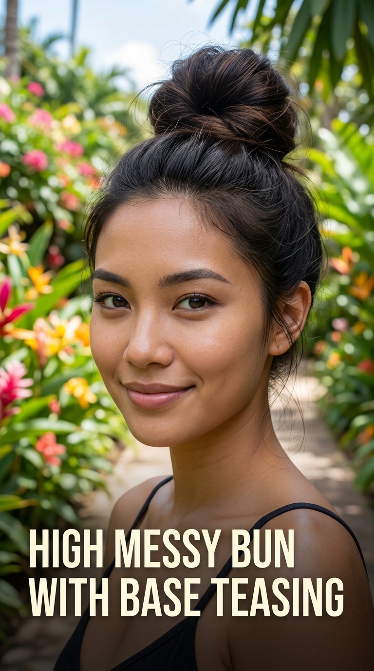 High Messy Bun with Base Teasing