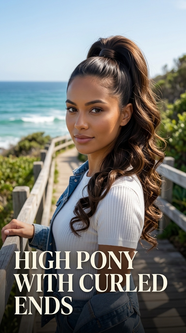 High Pony with Curled Ends