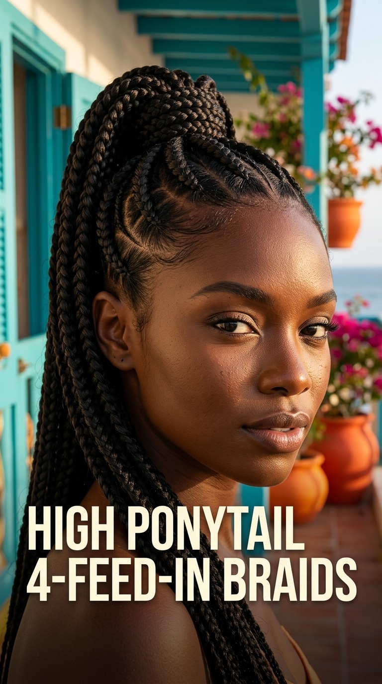 High Ponytail 4-Feed-In Braids