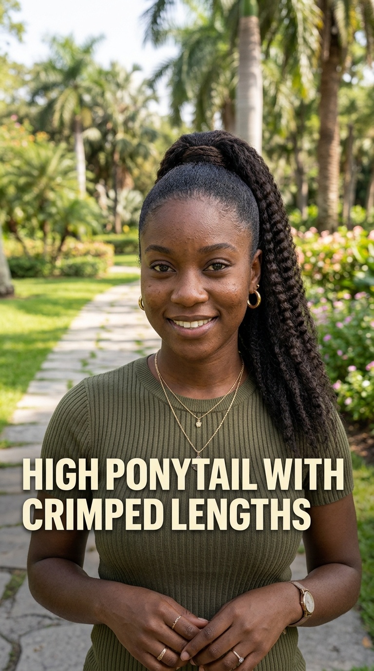 High Ponytail with Crimped Lengths