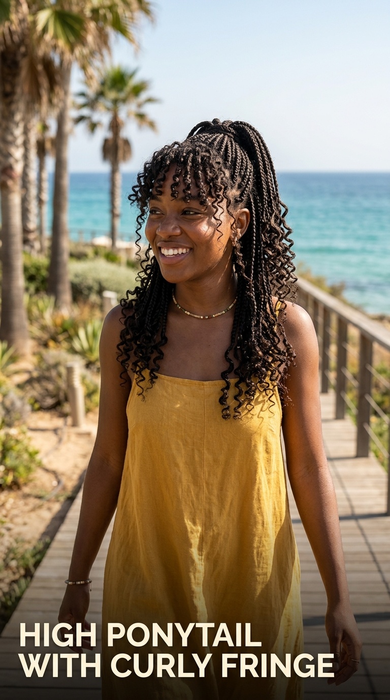 High Ponytail with Curly Fringe