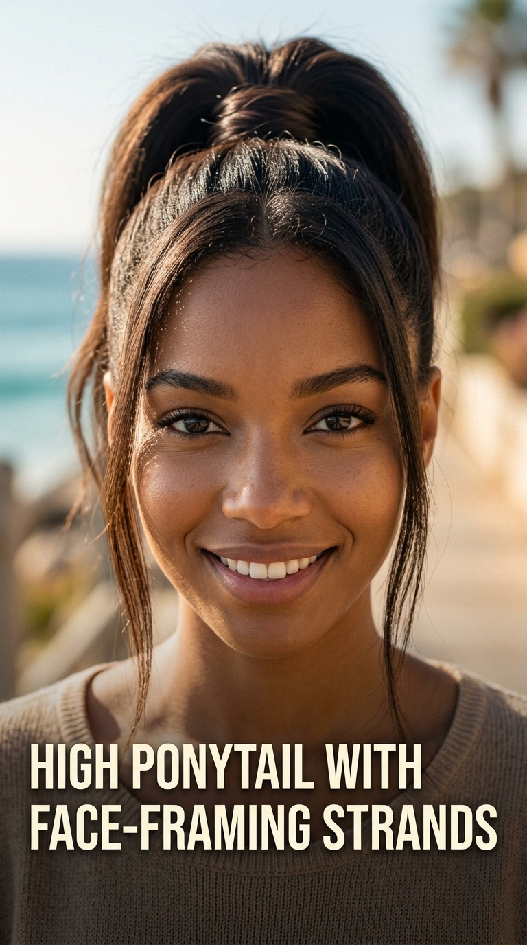 High Ponytail with Face-Framing Strands