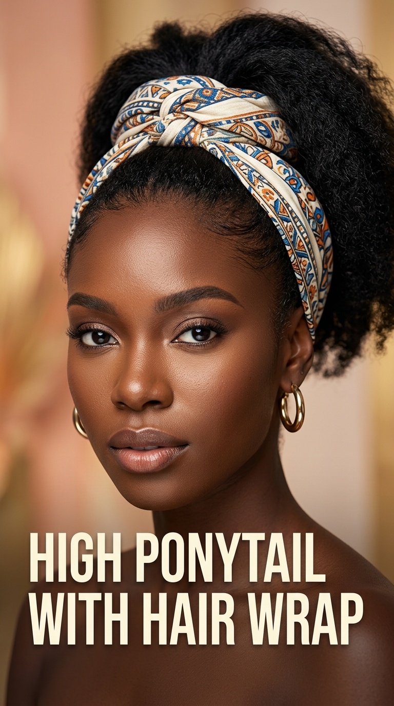 High Ponytail with Hair Wrap