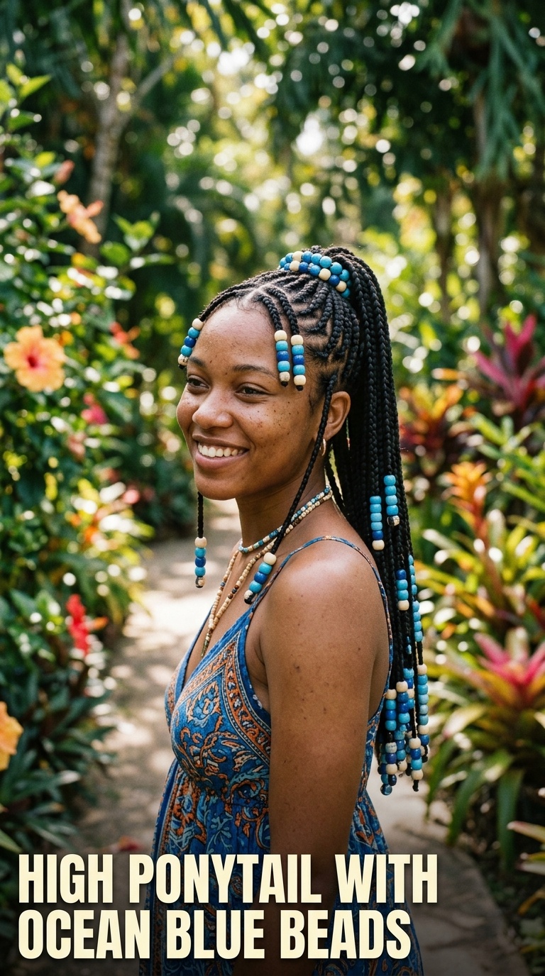 High Ponytail with Ocean Blue Beads