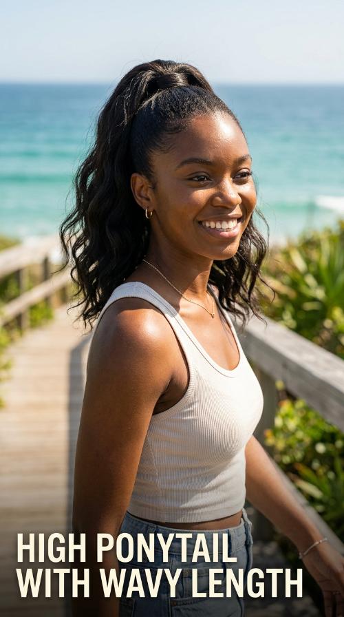 High Ponytail with Wavy Length