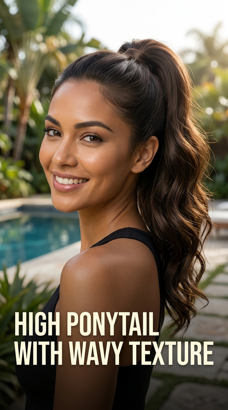 High Ponytail with Wavy Texture