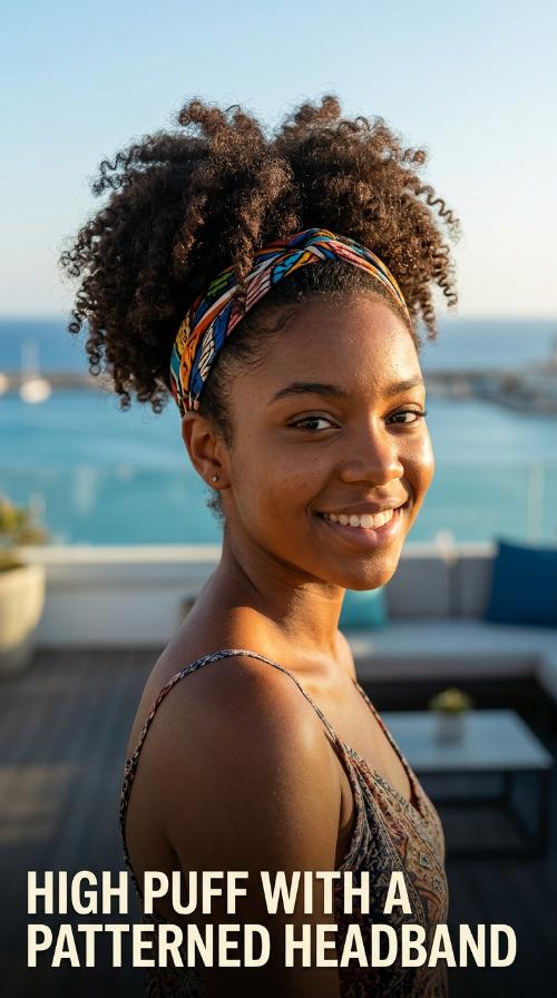 High Puff with a Patterned Headband