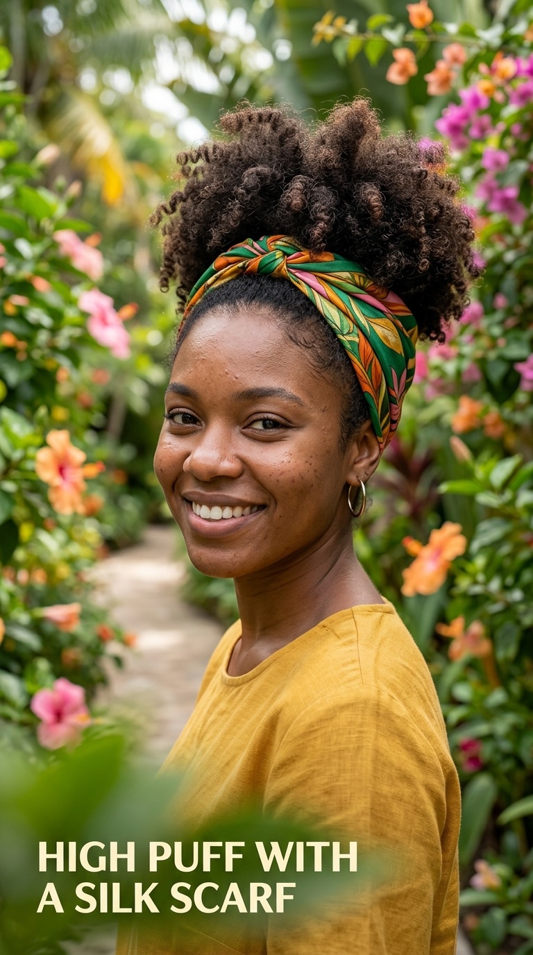 High Puff with a Silk Scarf