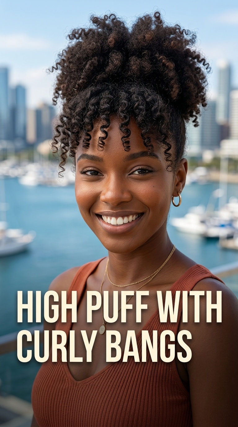 High Puff with Curly Bangs