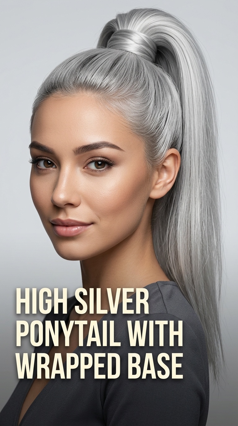 High Silver Ponytail with Wrapped Base